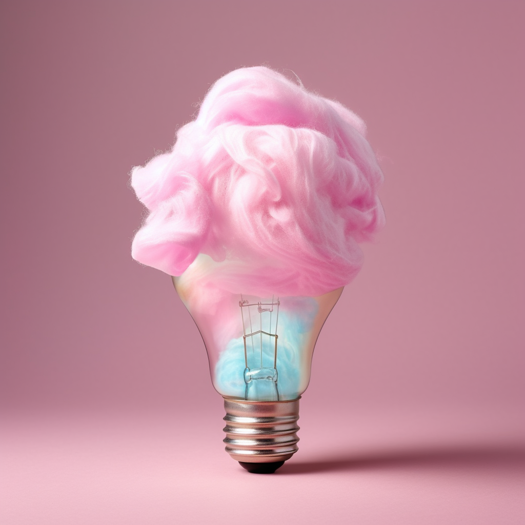 bright idea, sweet idea, cotton candy lightbulb