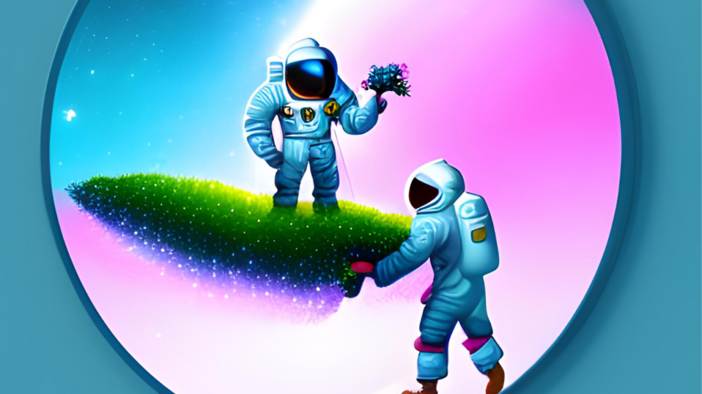 astronauts planting flowers, canva ai, canva, text to image